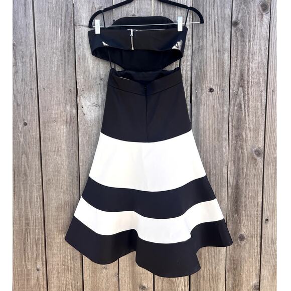 Alexis | Simona Strapless Satin A-Line Cutout Dress Black White Size XS - Picture 7 of 11